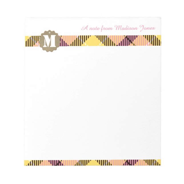Professional Script Name Modern Monogram Tartan Notepad (Front)