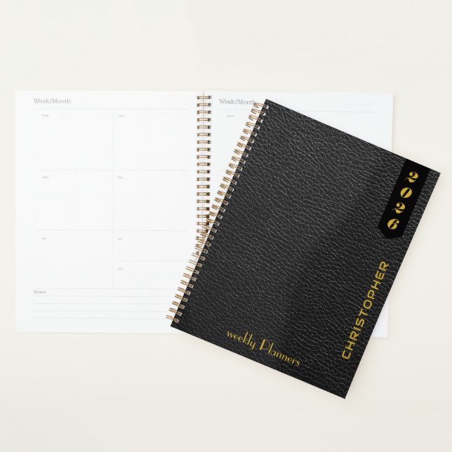 Professional Script on Black Leather Pattern Planner (Display)