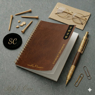 Professional Script on Brown Leather Pattern Planner
