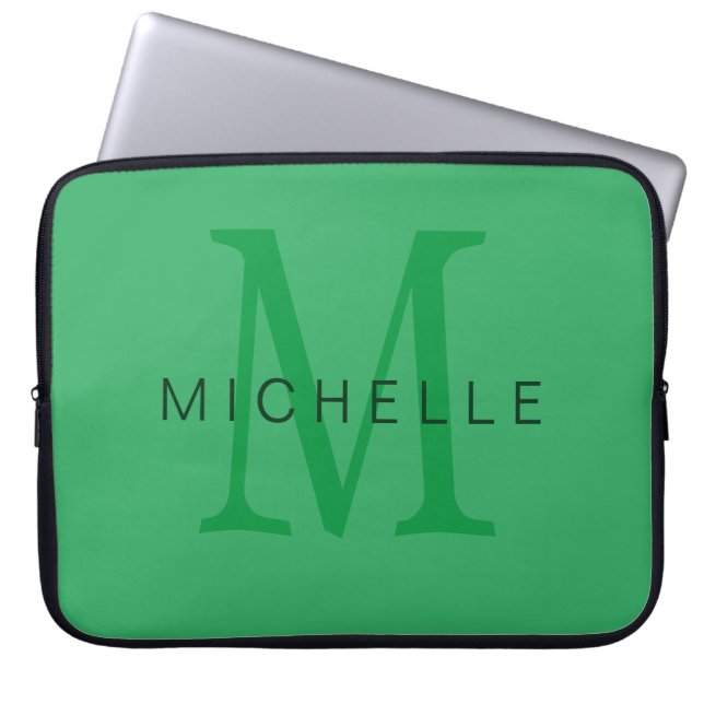 Professional Sea Green Monogram Your Name Laptop Sleeve (Front)