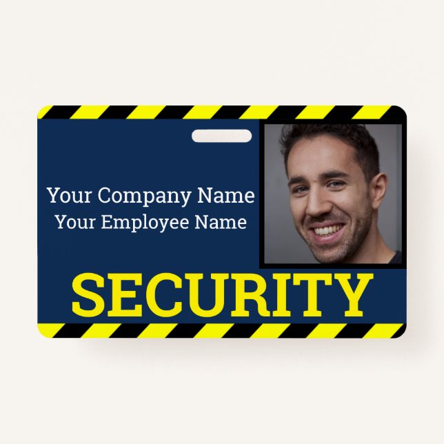 Professional Security Guard Blue & Yellow Caution  ID Badge (Front)