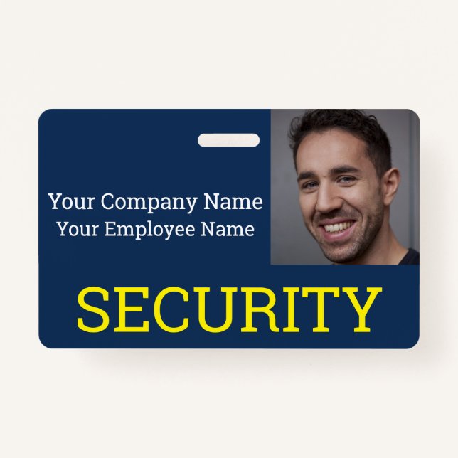 Professional Security Guard Blue & Yellow Photo ID Badge (Front)