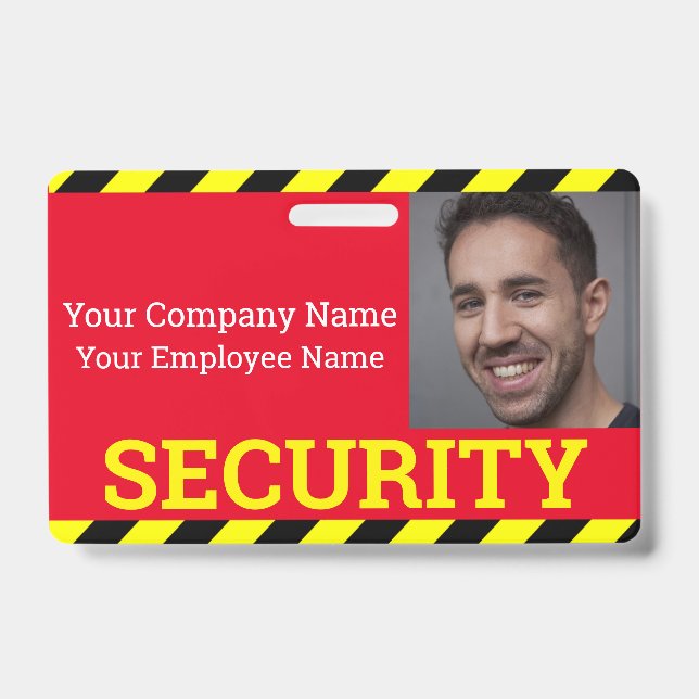 Professional Security Guard Red & Yellow Caution  ID Badge (Front)