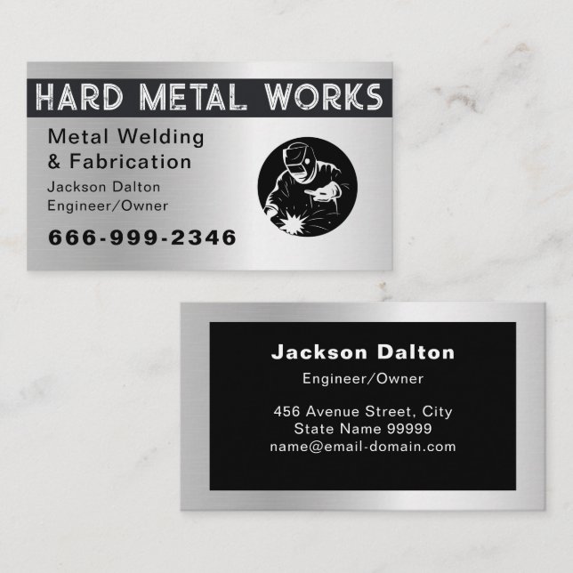 Professional Shiny Black Welding Metal Fabricator  Business Card (Front/Back)