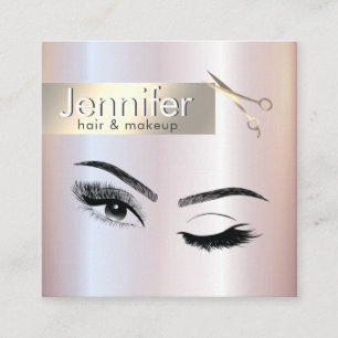 professional shiny foil hair stylist makeup lashes square business card