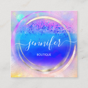 Professional  Shop Rose Gold Holograph Drips  Blue Square Business Card