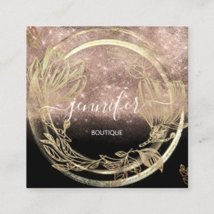 Professional  Shop SPA Frame Floral Gold Rose Square Business Card