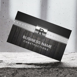 Professional Silver Belt Metal & Wood Construction Business Card