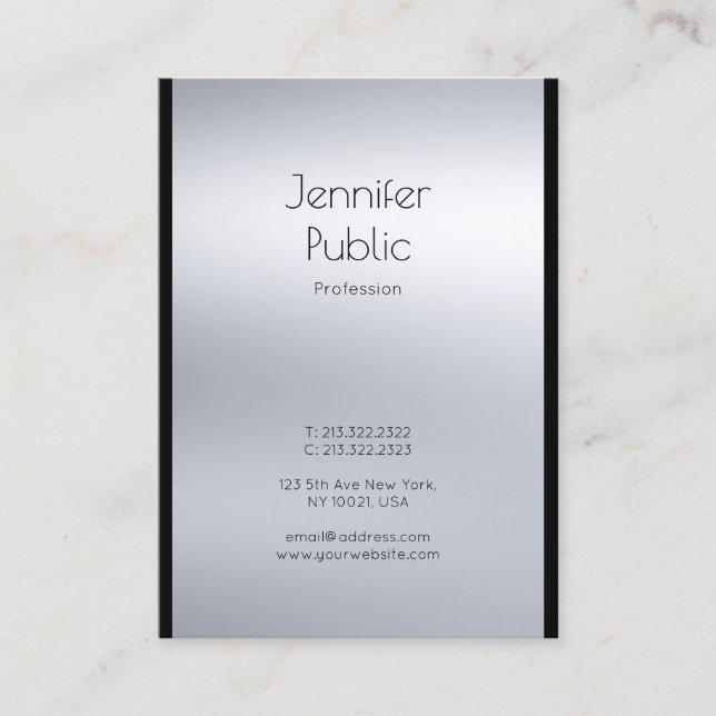 Professional Silver Glam Plain Luxe Modern Elegant Business Card (Front)