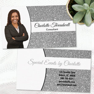 Professional Silver Glitter Custom Photo Business Card
