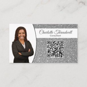 Professional Silver Glitter Custom Photo QR Business Card
