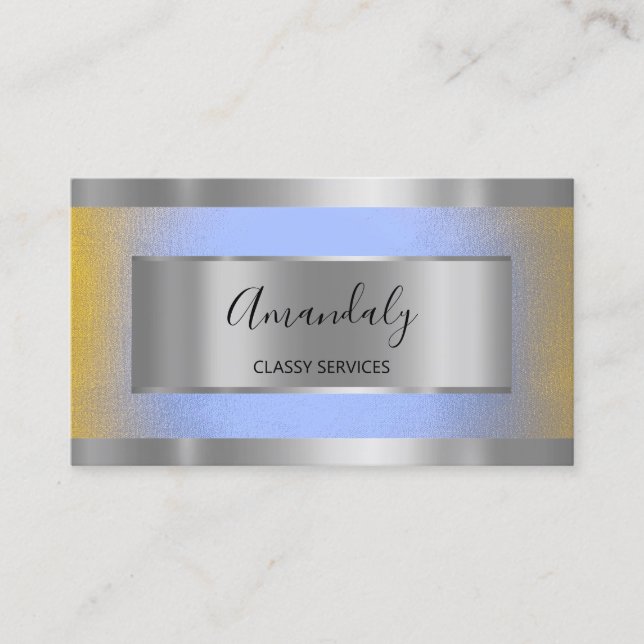 Professional Silver Grey Framed Elegant Blue Omber Business Card (Front)