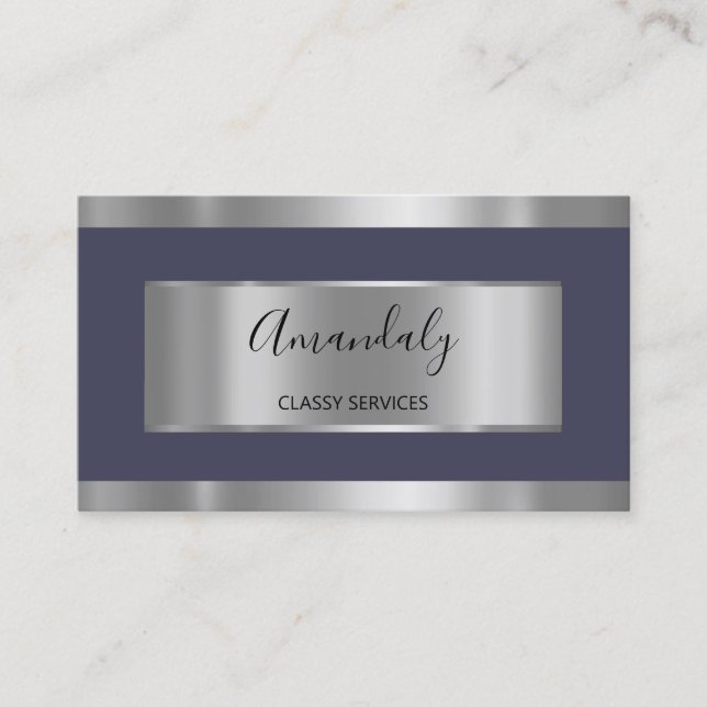 Professional Silver Grey Framed Smoky Blue Business Card (Front)