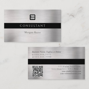 Professional Silver, Minimal, Logo, QR Code Business Card