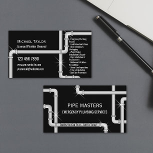 Professional Silver Plumber Pipes Plumbing Tools Business Card