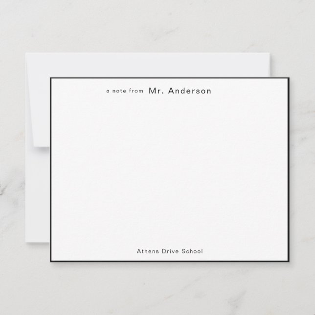 Professional Simple Black border Teachers flat Card (Front)