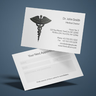 Professional Simple Black Caduceus White Medical  Appointment Card