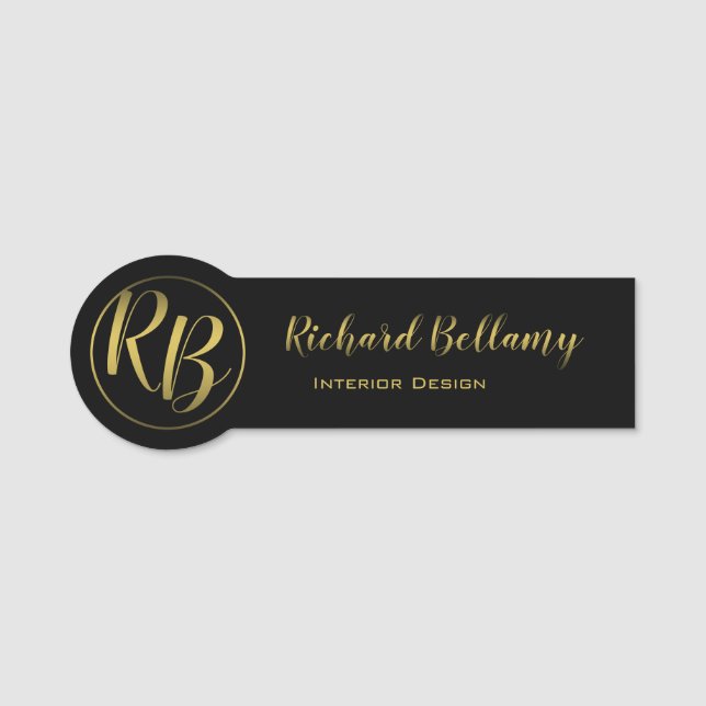 Professional Simple Black Gold Name Tag (Front)