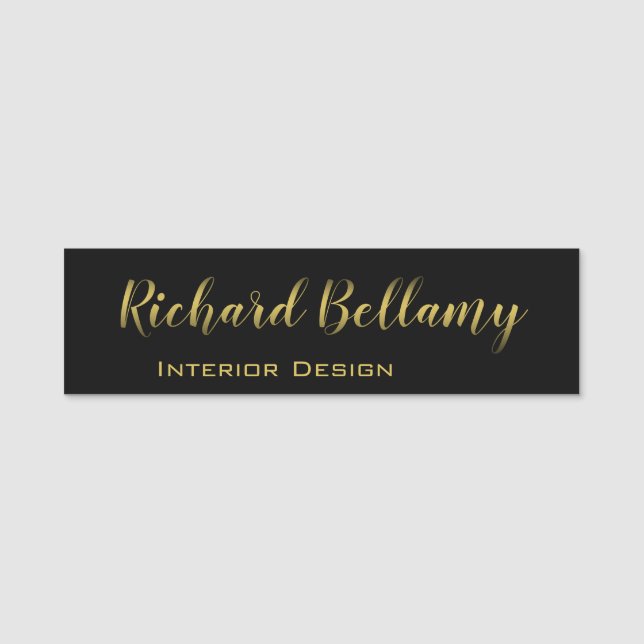 Professional Simple Black Gold Name Tag (Front)