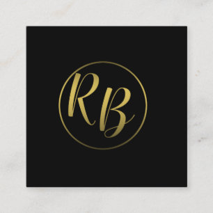 Professional Simple Black Ombre Gold Monogram Square Business Card
