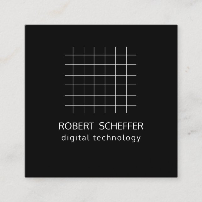 Professional Simple Black Open Graph Space Grid Square Business Card (Front)