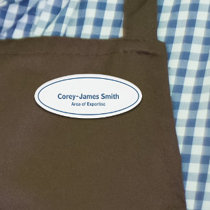 Professional Simple Blue White Name Expertise Oval Name Tag
