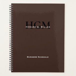 Professional Simple Brown Black 3 Letter Monogram Planner