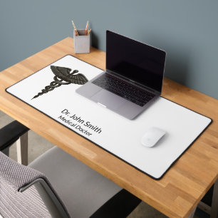 Professional Simple Caduceus Black Medical White Desk Mat