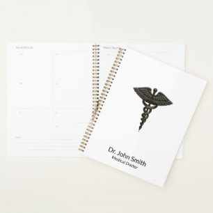 Professional Simple Caduceus Black White Medical Planner