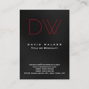 Professional Simple Chic Monogram Red Black Grey Business Card