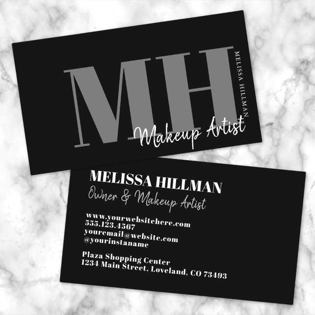 Professional Simple Elegant Black Monogram Business Card (Simple Modern Black Professional Monogram Business Card)