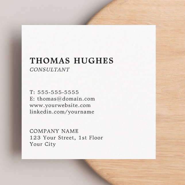 Professional Simple Elegant White Consultant Square Business Card (Creator Uploaded)