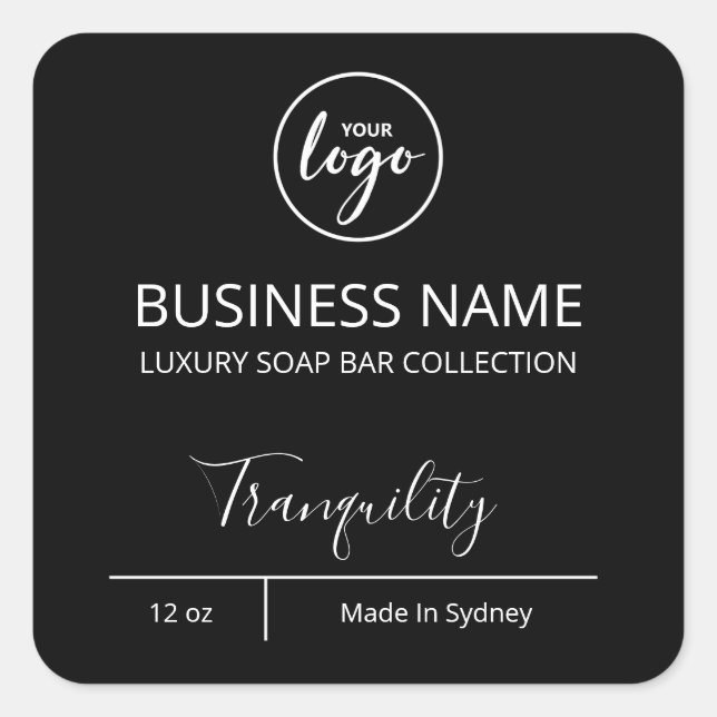 Professional Simple Logo Black Soap Bar Labels (Front)
