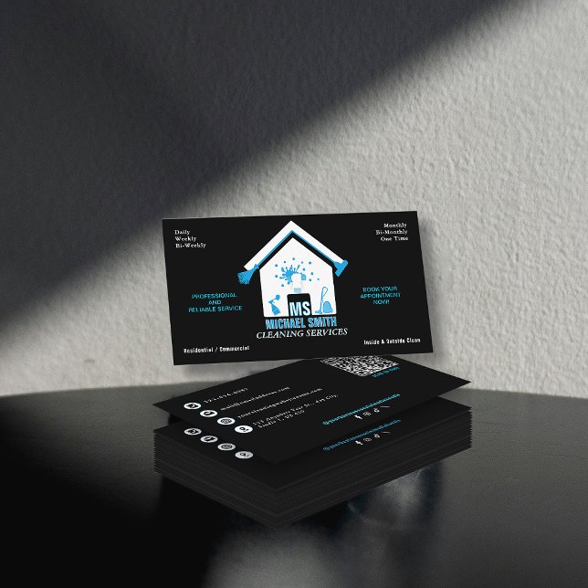 Professional Simple Logo Cleaning Services Black Business Card (Creator Uploaded)