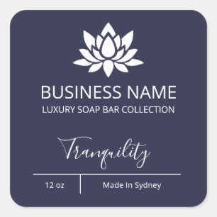 Professional Simple Lotus Navy Blue Soap Bar Label