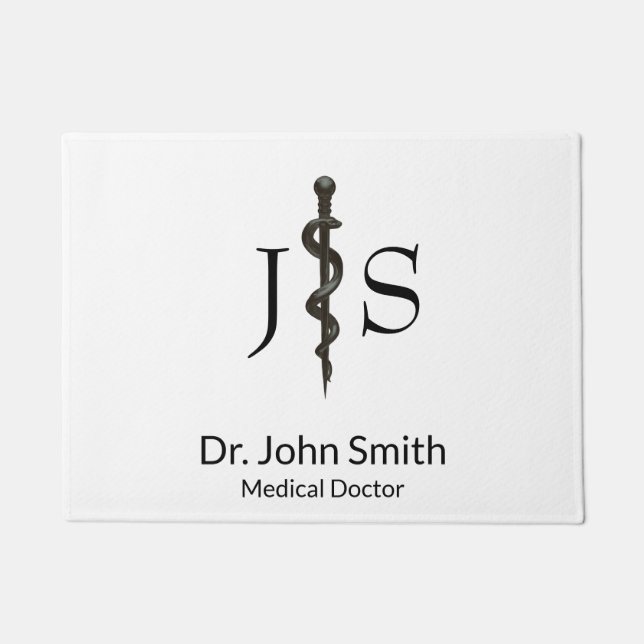Professional Simple Medical Asclepius Black White Doormat (Front)