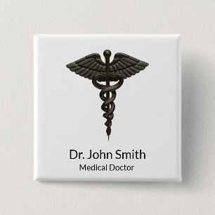 Professional Simple Medical Caduceus Black White 15 Cm Square Badge
