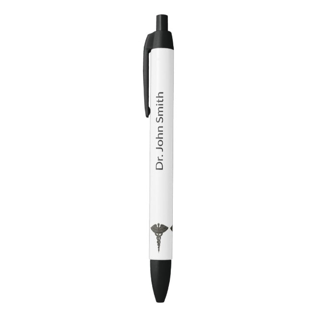 Professional Simple Medical Caduceus Black White Black Ink Pen (Top (Vertical))
