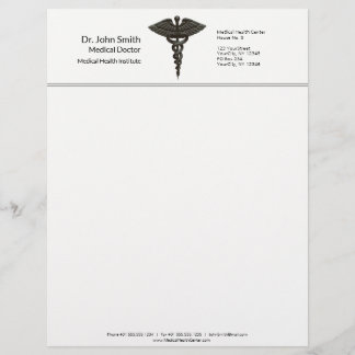 Professional Simple Medical Caduceus Black White Custom Letterhead