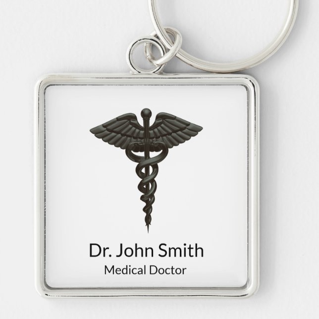 Professional Simple Medical Caduceus Black White Key Ring (Front)