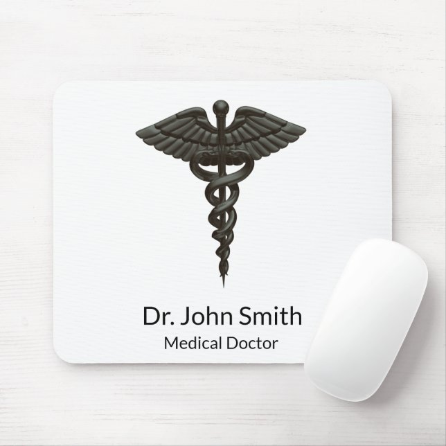 Professional Simple Medical Caduceus Black White Mouse Pad (With Mouse)