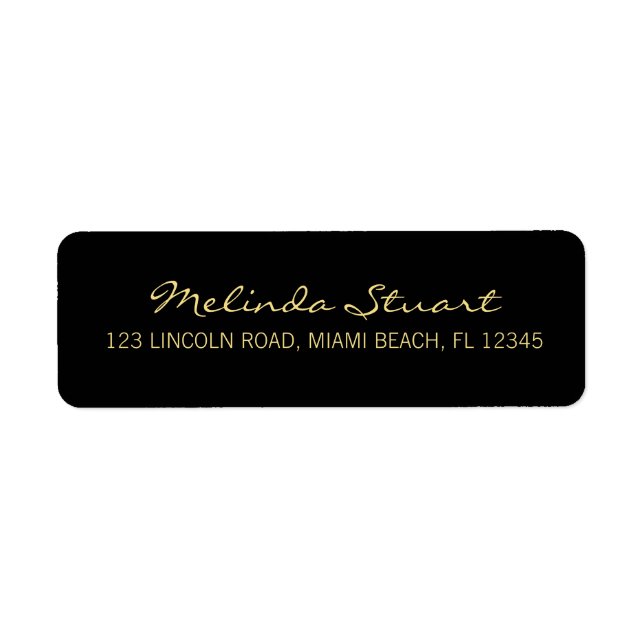 Professional Simple Modern Black and Gold Return Address Label (Front)