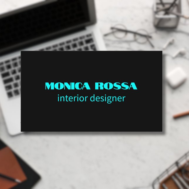 Professional Simple Modern Neon Blue Black Business Card (Creator Uploaded)