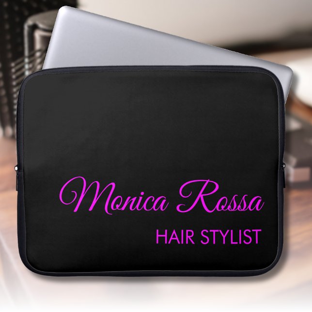 Professional Simple Modern Neon Magenta and Black Laptop Sleeve (Creator Uploaded)