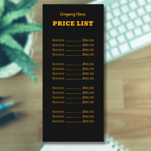 Professional Simple Modern Neon Orange Price List Menu