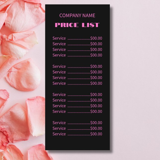Professional Simple Modern Neon Pink Price List Menu (Creator Uploaded)