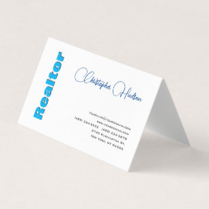 Professional Simple Realtor Real Estate Blue White Business Card