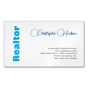 Professional Simple Realtor Real Estate Blue White Magnetic Business Card
