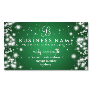 Professional Simple Sparkle Monogram Green Magnetic Business Card