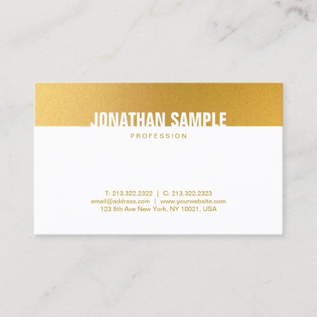 Professional Simple Template Gold White Elegant Business Card (Front)